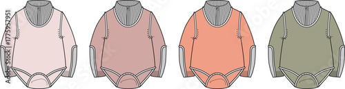 Collection of Baby Onesies in Different Pastel Colors - Front View
