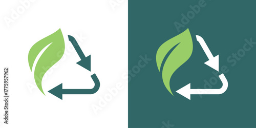 Eco Recycle Leaf Arrow Logo , A smart dual-meaning design blending a recycling arrow and natural leaf to represent sustainability, green living, renewable solutions