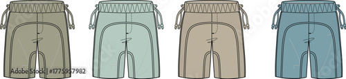 Shorts Design with Drawstring Waist Fashion Illustration of Four Color Variants
