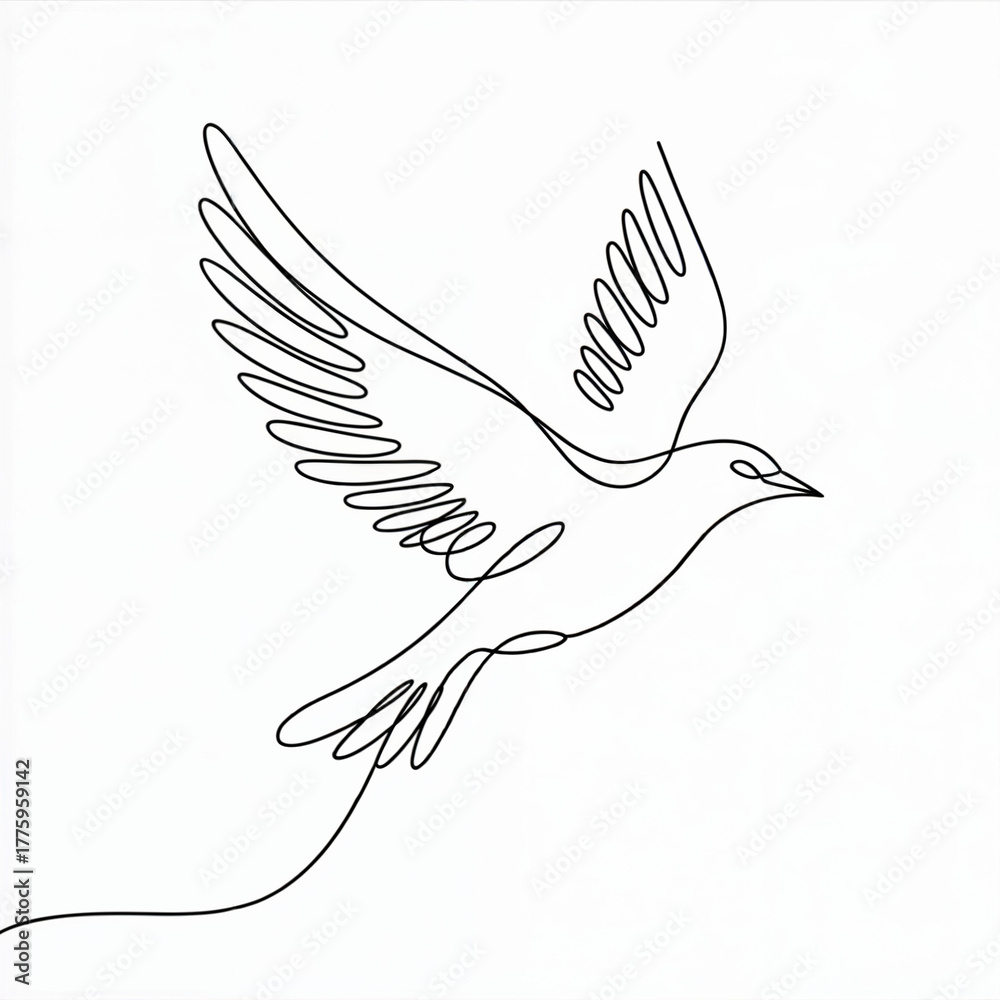 Obraz premium Minimal continuous one line drawing of flying bird simple illustration