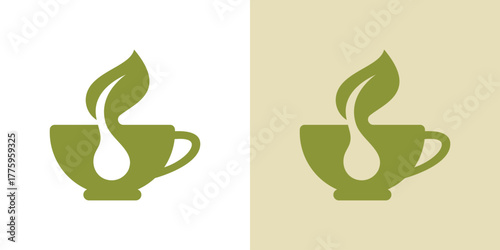 Organic Leaf Cup Logo , A clean dual-meaning design blending a tea cup and leaf to represent natural beverages, herbal drinks