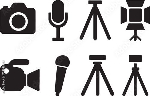 Collection of professional audio and video recording equipment icons