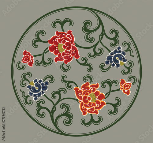 Flower Circle flower design Tibetan design, Tibetan art, tibetan illustration, tibetan wall design 