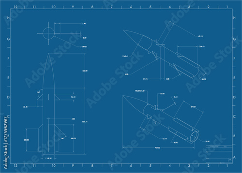 Blueprint of a Rocket or Missile Vector EPS