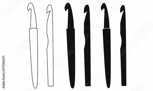 crochet hook or crochet needle icon set.outline,silhouette.for sewing, crafting, knitting, and handmade design themes.isolated white background.