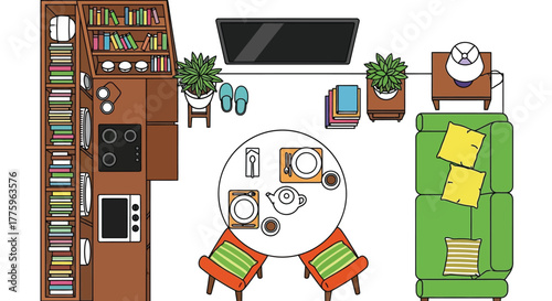 Apartment layout design top view furniture living room kitchen plan