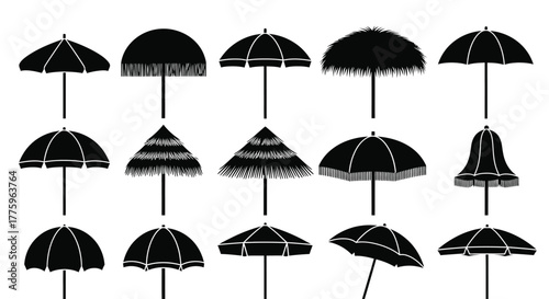 Collection of different beach umbrellas parasols vector illustration