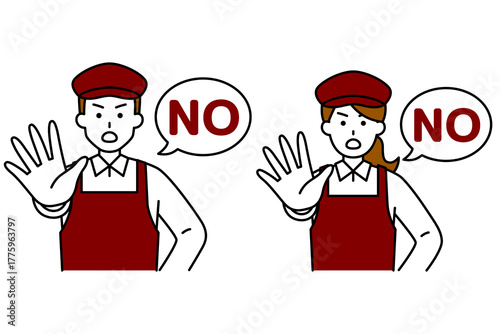 NOと言って拒否するカフェの店員　セット