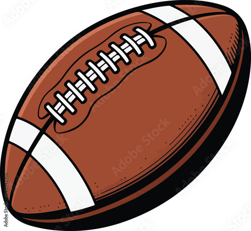 American football vector illustration featuring classic brown leather texture and white laces isolated on black