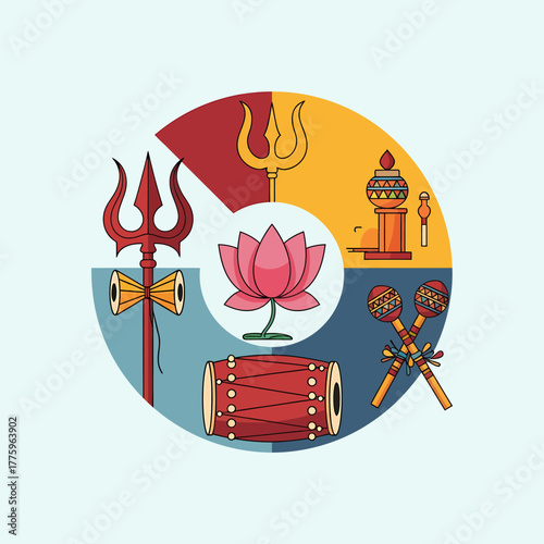 Sacred Hindu Symbols for Worship and Festivals Illustration.