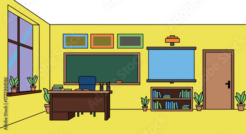 Classroom illustration vector empty school room interior background