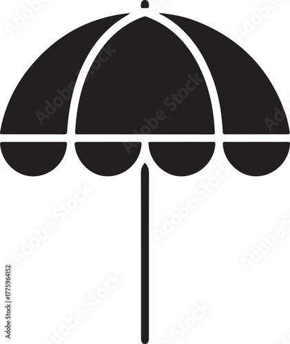 Black umbrella vector icon offering classic weather protection and sun shade for design elements