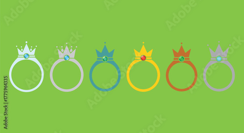 Colorful crown rings vector illustration jewelry fashion design
