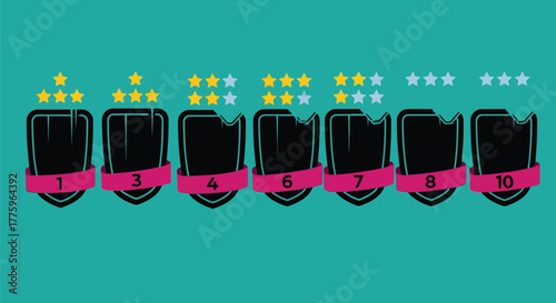 Game ranking system ui design with star rating and shield icons