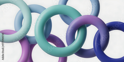 Interlocking pastel colored rings a symbol of connection unity and collaboration isolated on white