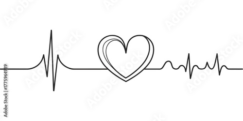 Vector heartbeat line with a heart shape in the middle showing a symbol of love and a healthy lifestyle design