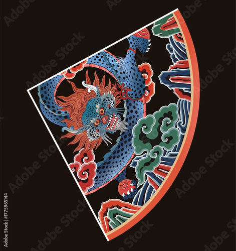 Tibetan Dragon design, chinese dragon, tibetan wallpaper design, tibetan illustration, tibetan art, tibetan design