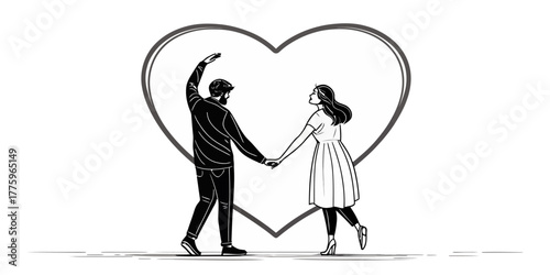 Vector a man and a woman holding hands in front of a heart shape creating a romantic and loving scene