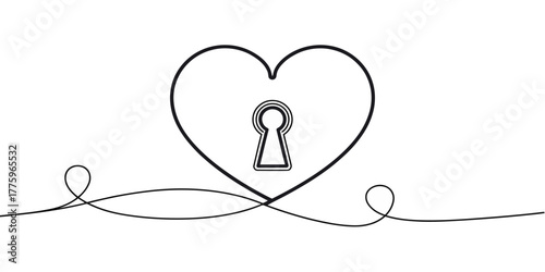 Vector a heart with a keyhole in the center and a decorative line beneath it on a white background space