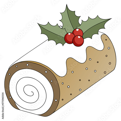 Festive yule log cake with holly berries, a delicious holiday treat that brings cheer to any occasion and adds a touch of sweetness to your designs