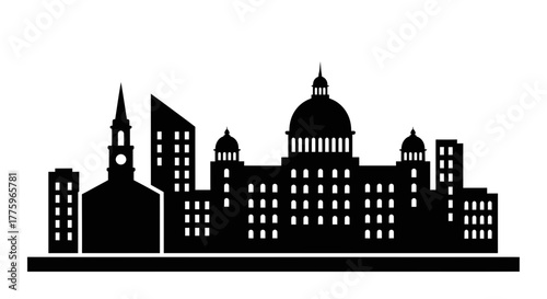 Modern and historic city skyline silhouette with diverse architecture