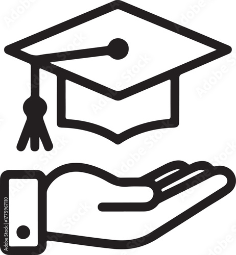 Graduation cap icon held by a hand symbolizing educational support and achievement