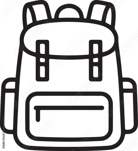 Simple line art icon of a backpack for travel and outdoor adventures