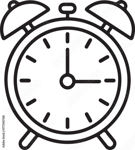 Simple line art icon of a vintage alarm clock with bells