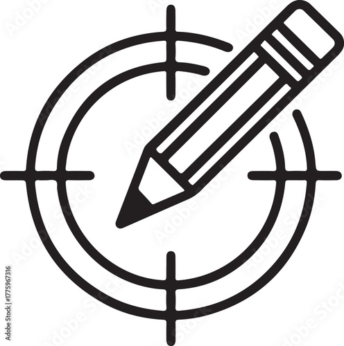 Pencil aiming at target symbol represents creative strategy and focused idea generation