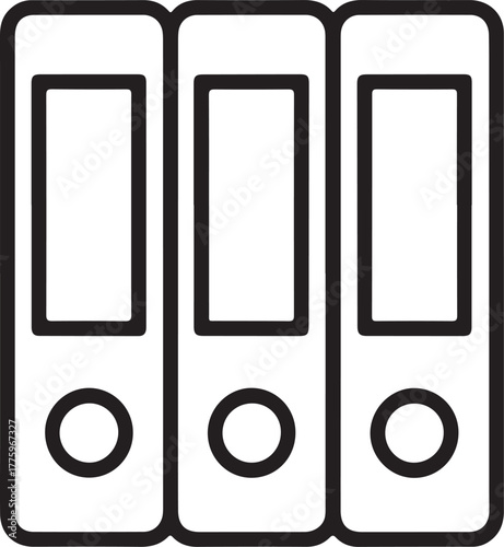 Simple outline icon of three ring binders standing together
