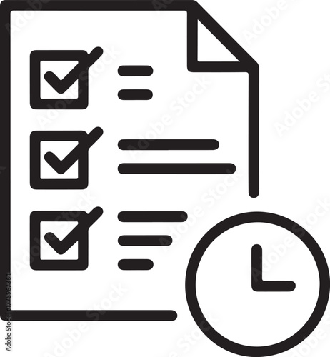 Checklist with completed tasks and a clock icon symbolizing deadlines