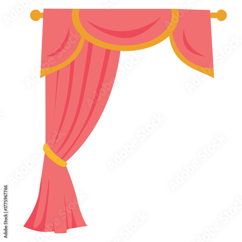 Luxury red twin curtains with golden valance, perfect for formal events, weddings, or elegant theater backdrops.