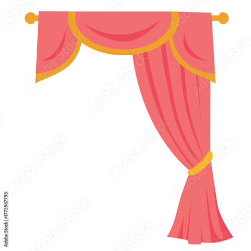 Vibrant red curtain with wavy golden valance, suitable for festive, circus, or celebratory event and stage designs.