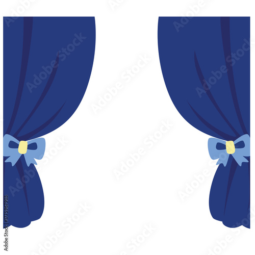 Twin blue curtains tied with light blue bows, perfect for elegant, serene, or coastal-themed room designs.