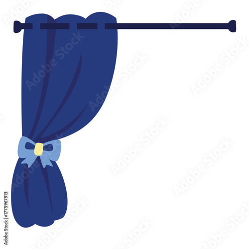 Half-open blue curtain with golden rod and subtle stars, ideal for dreamy, magical, or night-time visuals.