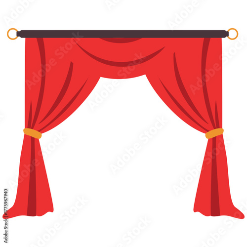 Rich red theater curtain with golden tiebacks and soft folds, perfect for performance, cinema, or grand stage.