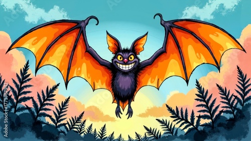Comic style bat illustration scene