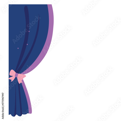 Blue curtain corner with deep folds and pink bow, great for theatrical, cinematic, or luxury backdrops.