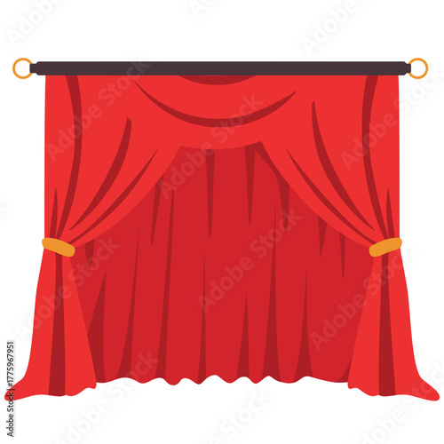 Rich red theater curtain with wavy folds and golden trim, evoking grandeur for performance or cinema visuals.