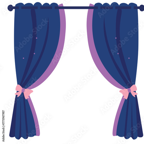 Blue curtain with wavy folds and golden accents, suitable for elegant, modern, or fantasy-themed visuals.