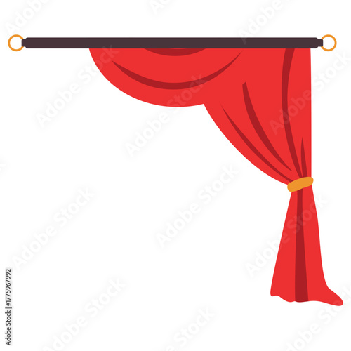 Symmetrical red curtain with golden ties and soft drape, perfect for luxury interiors or ceremonial stages.