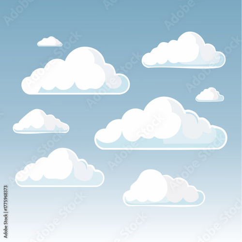 Vektor awan mulus ilustrasi set di langit biru musim panas kartun pola cuaca desain ikon alam