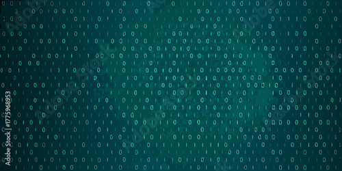 Abstract digital background with glowing cyan binary code on a dark textured green backdrop