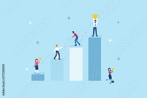 Teamwork and collaboration leading to success and achievement on a growing business graph