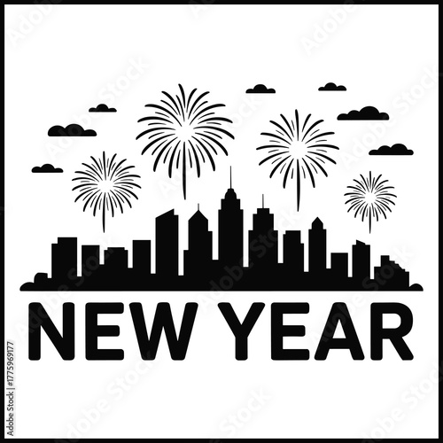 vector illustration of city skyline powered by renewable energy sources celebrating New Year