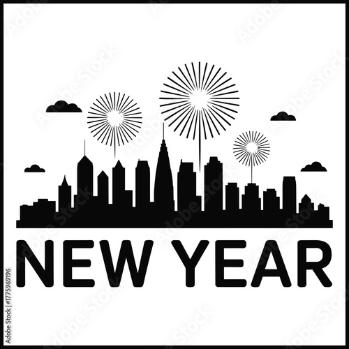 vector illustration of city skyline powered by renewable energy sources celebrating New Year