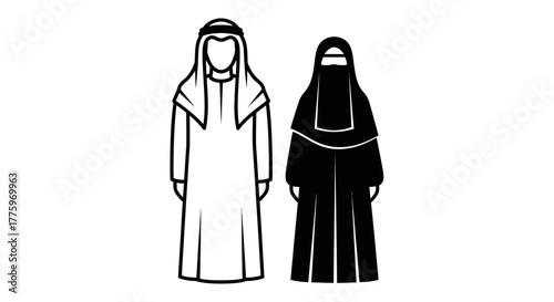 Man and woman in traditional Middle Eastern attire standing together