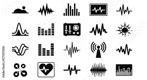 Sound waves and audio signals vector icons for graphic design use editable vector