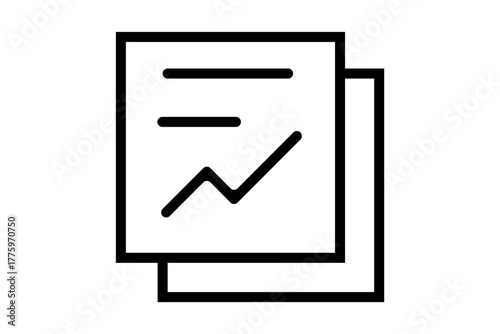The image shows an icon of a data report or analytics document. It features two overlapping sheets of paper, with one displaying a line graph and two horizontal lines representing text or information.
