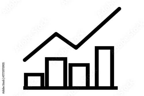 The image shows an icon of a bar chart with an upward trend line. The bars vary in height, and the line above them rises sharply, symbolizing growth, success, or increasing performance.